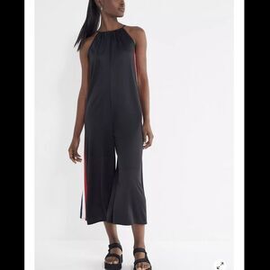 Urban Outfitters Karina Side-Stripe Halter Jumpsuit Black Wide Leg Crop Small